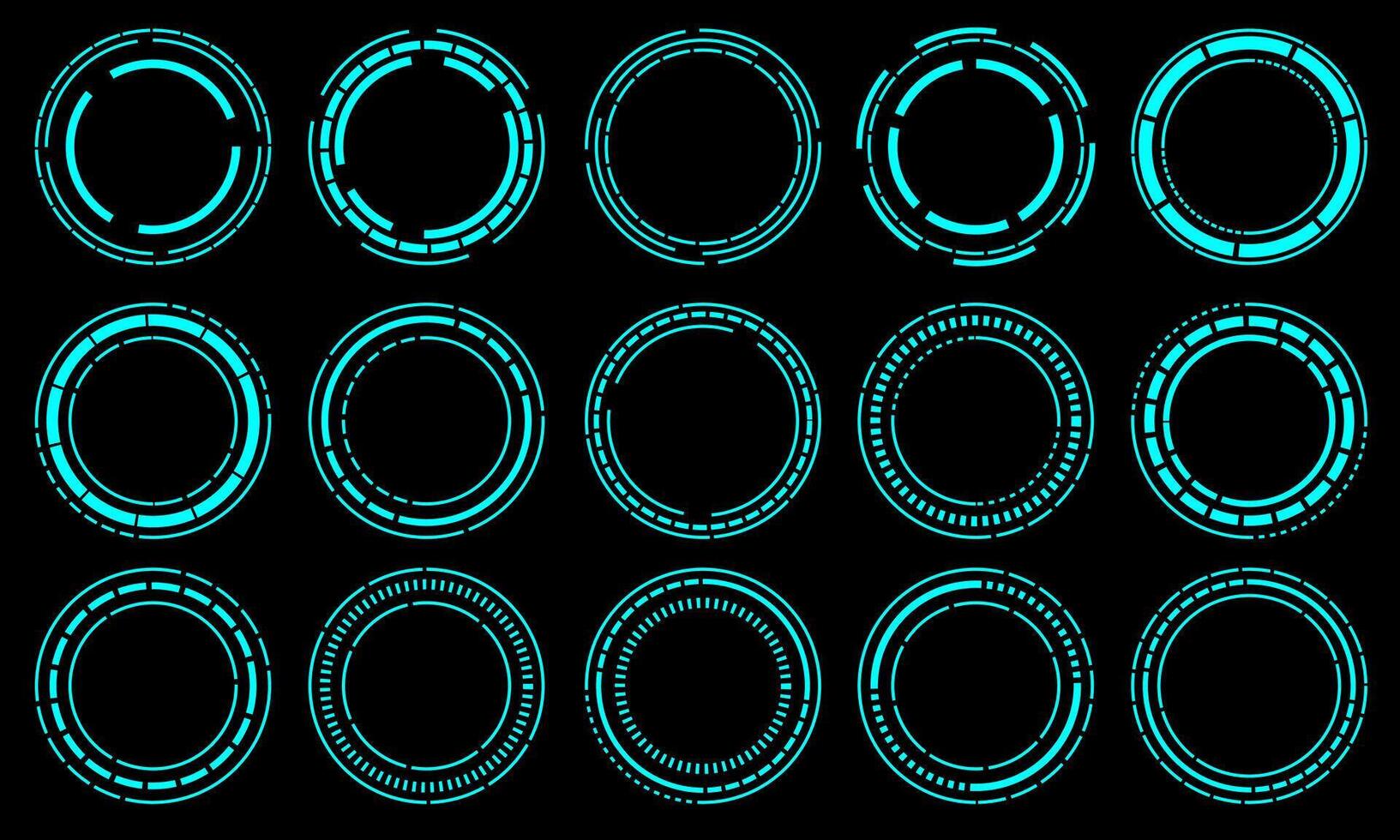 uppsättning av sci fi blå cirkel användare gränssnitt element teknologi trogen design modern kreativ på svart bakgrund vektor