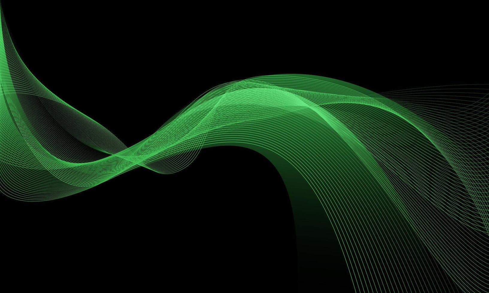 abstrakt Grün Welle Kurve Linie Licht dynamisch Bewegung Überlappung auf schwarz Design modern futuristisch Technologie Hintergrund Vektor