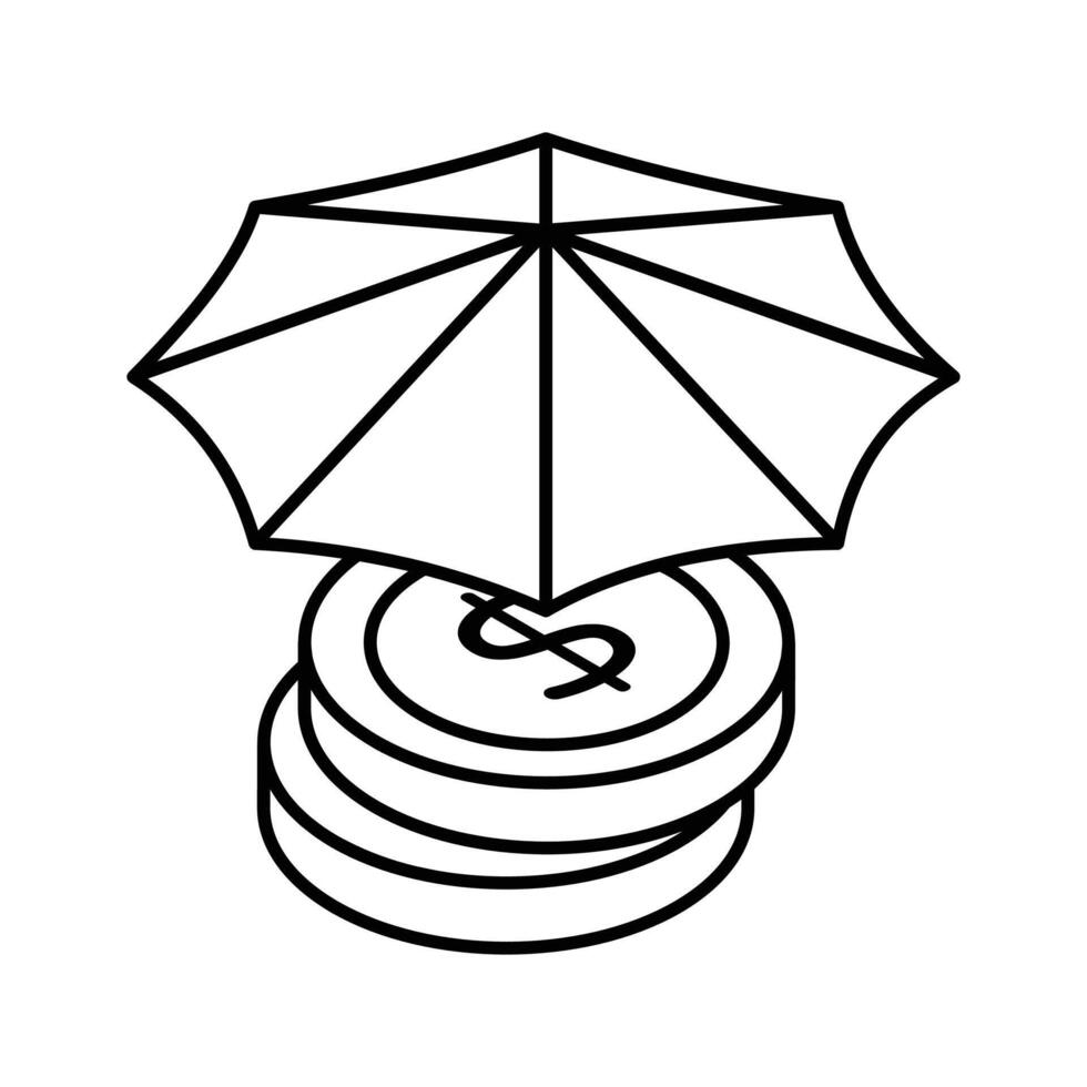 Dollar Münzen unter Regenschirm, ein Konzept von finanziell Versicherung Symbol im modern isometrisch Stil vektor