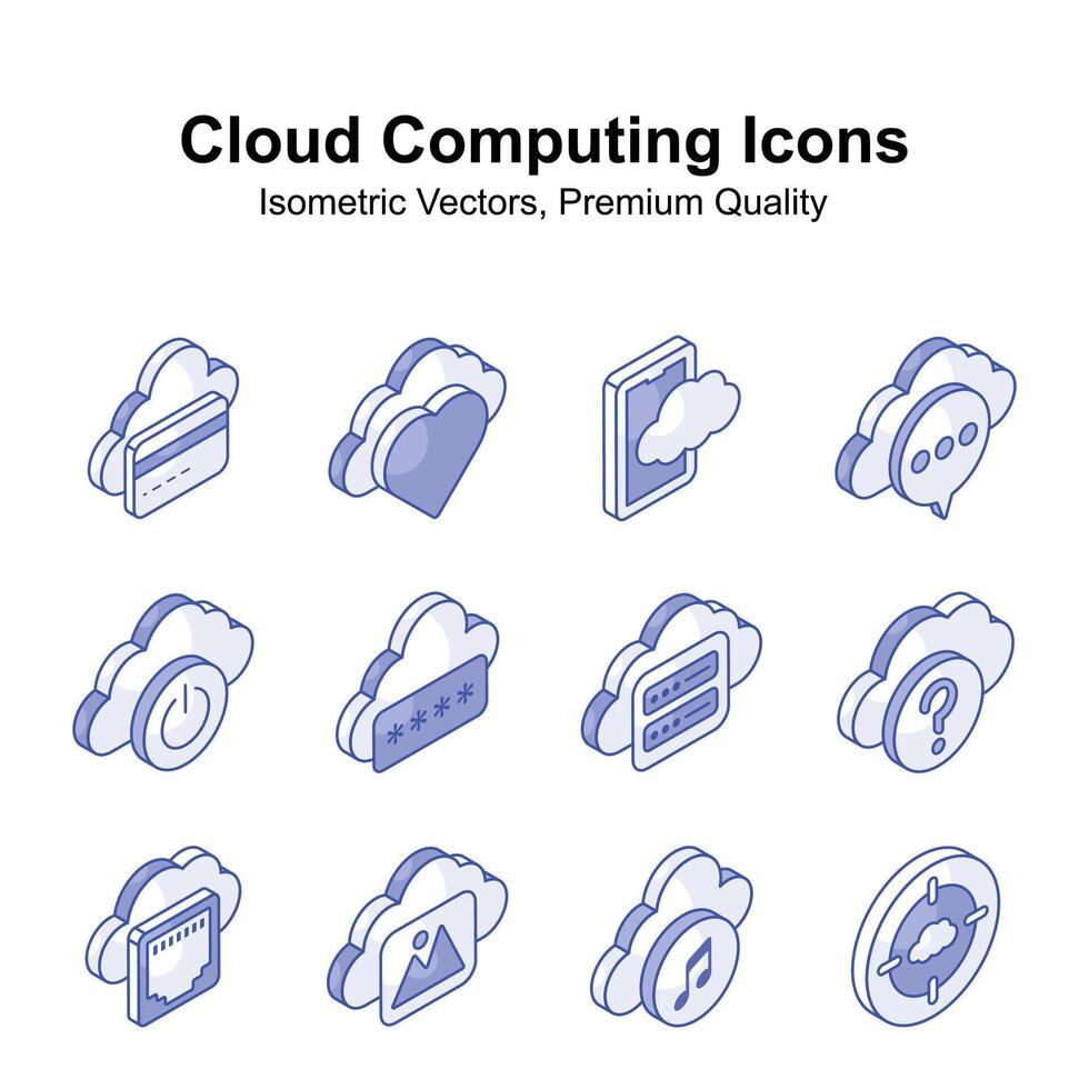 haben ein aussehen beim diese visuell reizvoll Wolke Computing isometrisch Vektoren einstellen