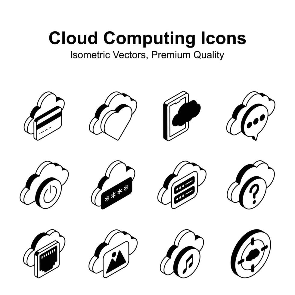 haben ein aussehen beim diese visuell reizvoll Wolke Computing isometrisch Vektoren einstellen