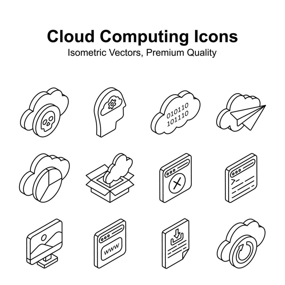 visuell reizvoll Wolke Computing isometrisch Vektoren Satz, bereit zu verwenden und herunterladen