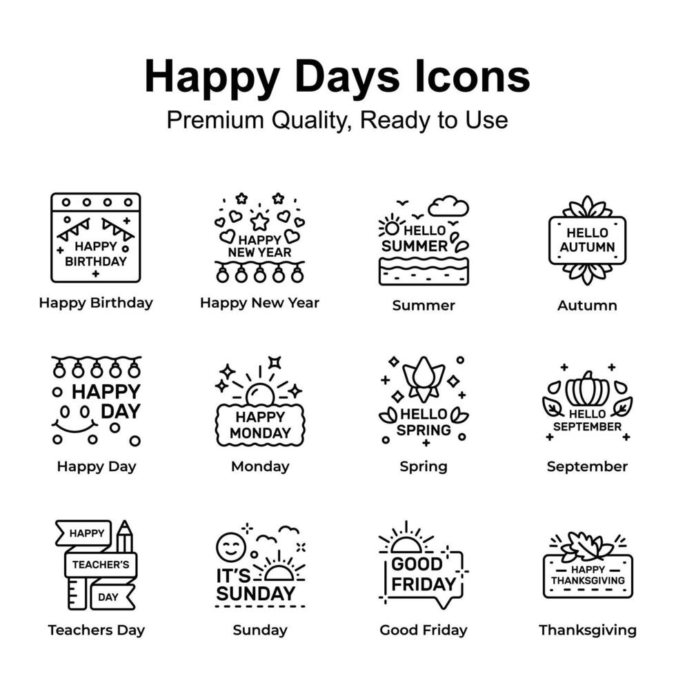Pack von glücklich Tage Symbole, bereit zu verwenden im Websites und Handy, Mobiltelefon Apps vektor