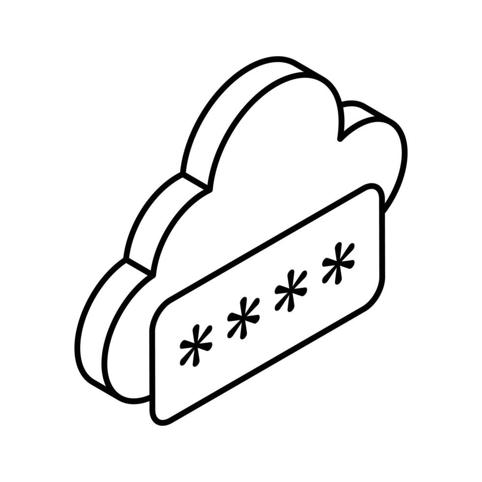 modisch isometrisch Symbol von Wolke Passwort, Wolke Netzwerk Sicherheit Vektor