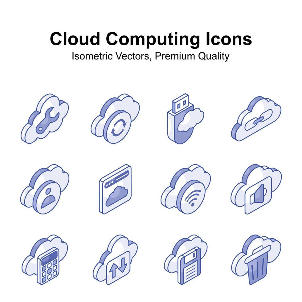 Wolke Computing isometrisch Vektoren einstellen isoliert auf Weiß Hintergrund