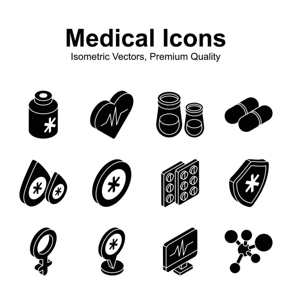 skaffa sig din håll på detta skön designad medicinsk och sjukvård isometrisk ikoner vektor