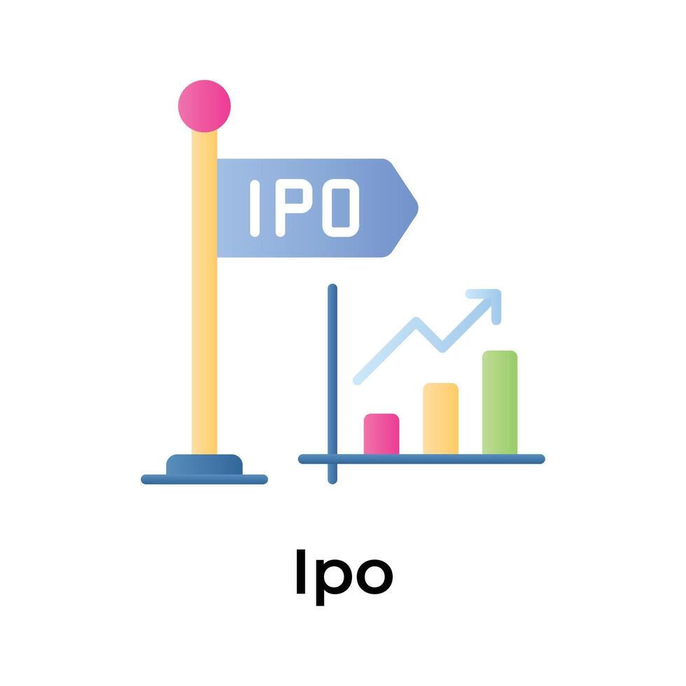 första offentlig erbjudande vektor design, ipo ikon i modern stil