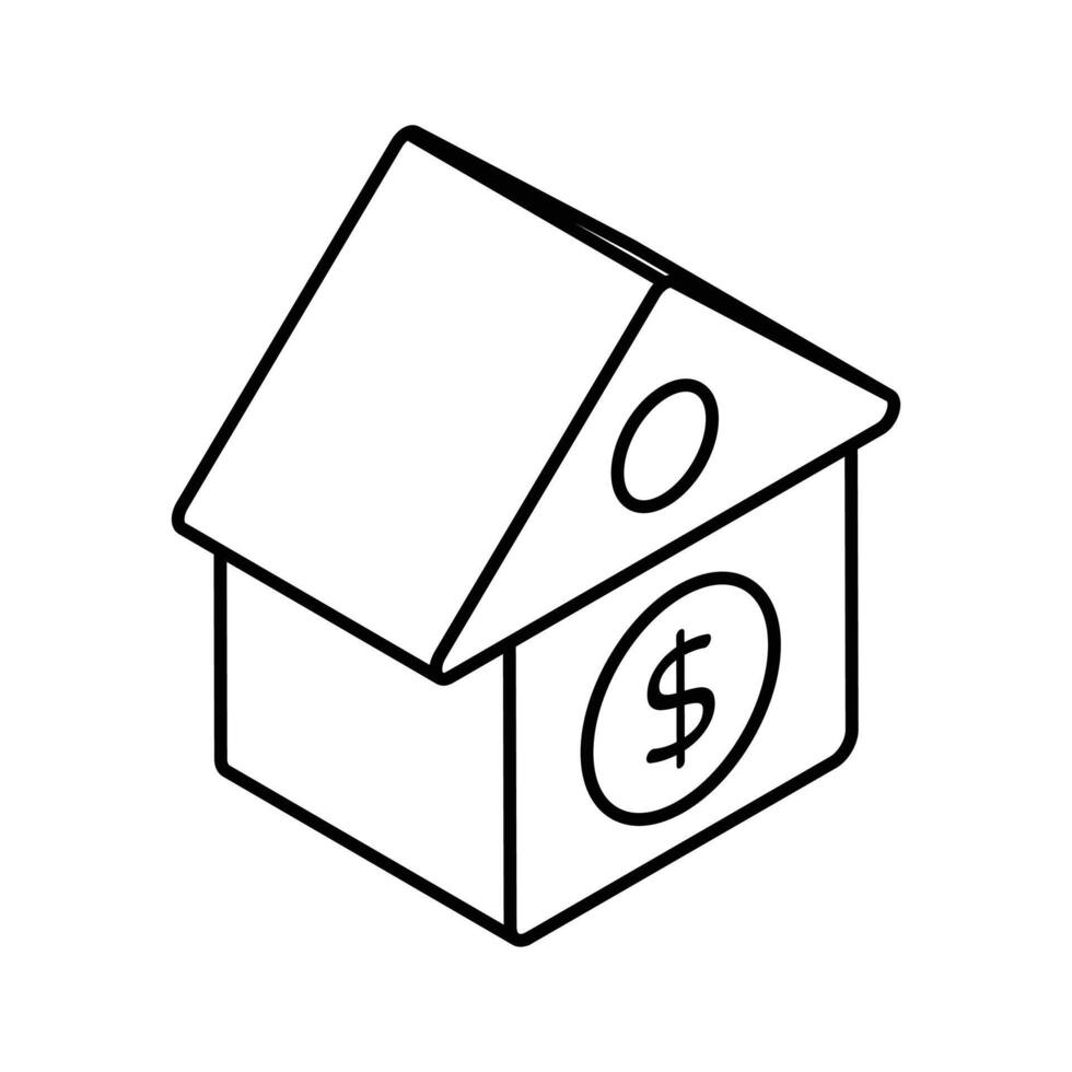 Hem med dollar mynt som visar hus lån begrepp isometrisk vektor i modern stil