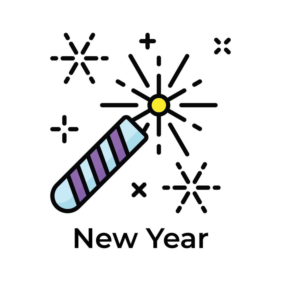 Wunderkerze Feuerwerk zeigen Symbol von Neu Jahr Feier, editierbar Vektor Design