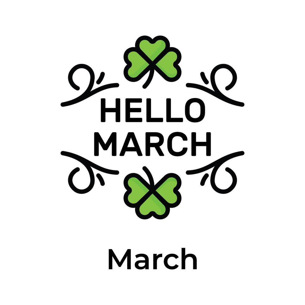 Hallo März Monat Symbol mit Blätter, bereit zu verwenden Vektor
