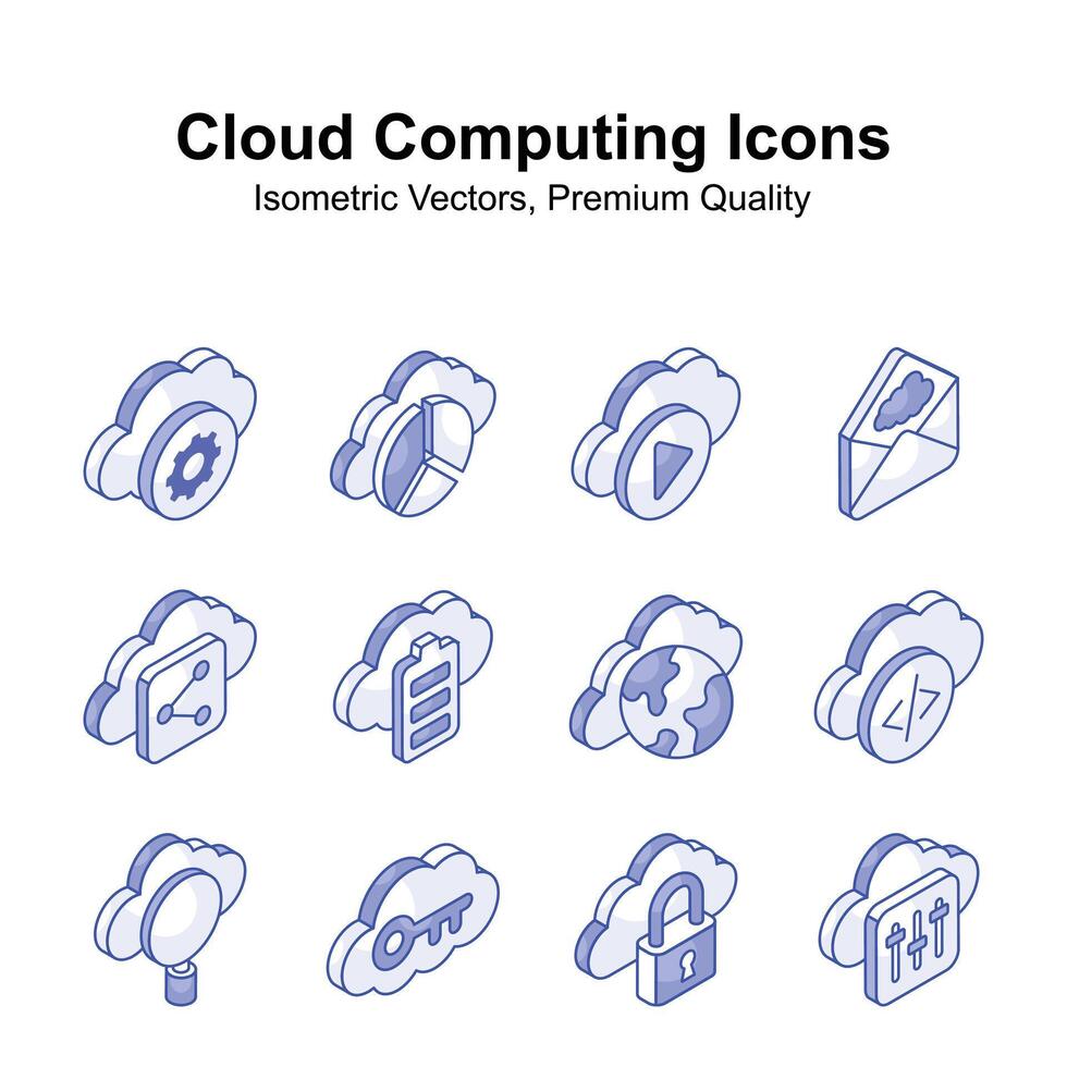 skaffa sig din håll på detta kreativ moln datoranvändning isometrisk vektorer uppsättning, redo för premie använda sig av