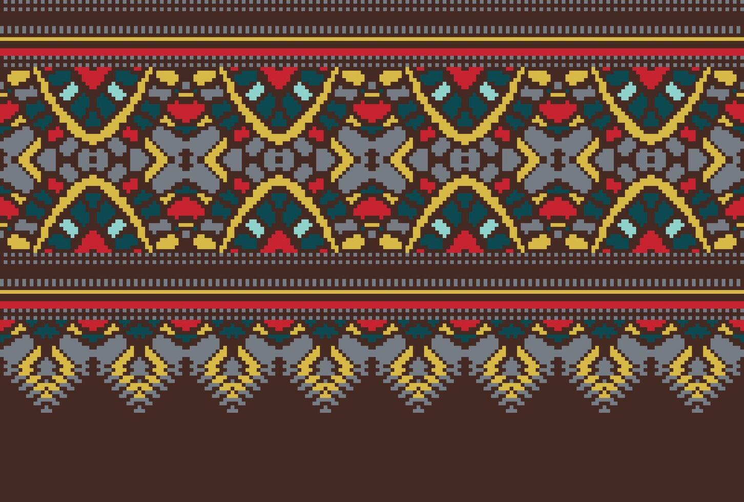 Kreuz Stich. geometrisch ethnisch Muster. Design zum Saree, Patola, Sari, Dupatta, Vyshyvanka, rushnyk, Dupatta, Kleidung, Stoff, Batik, Strickwaren, Stickerei, Ikkat, Pixel Muster. traditionell Design. vektor