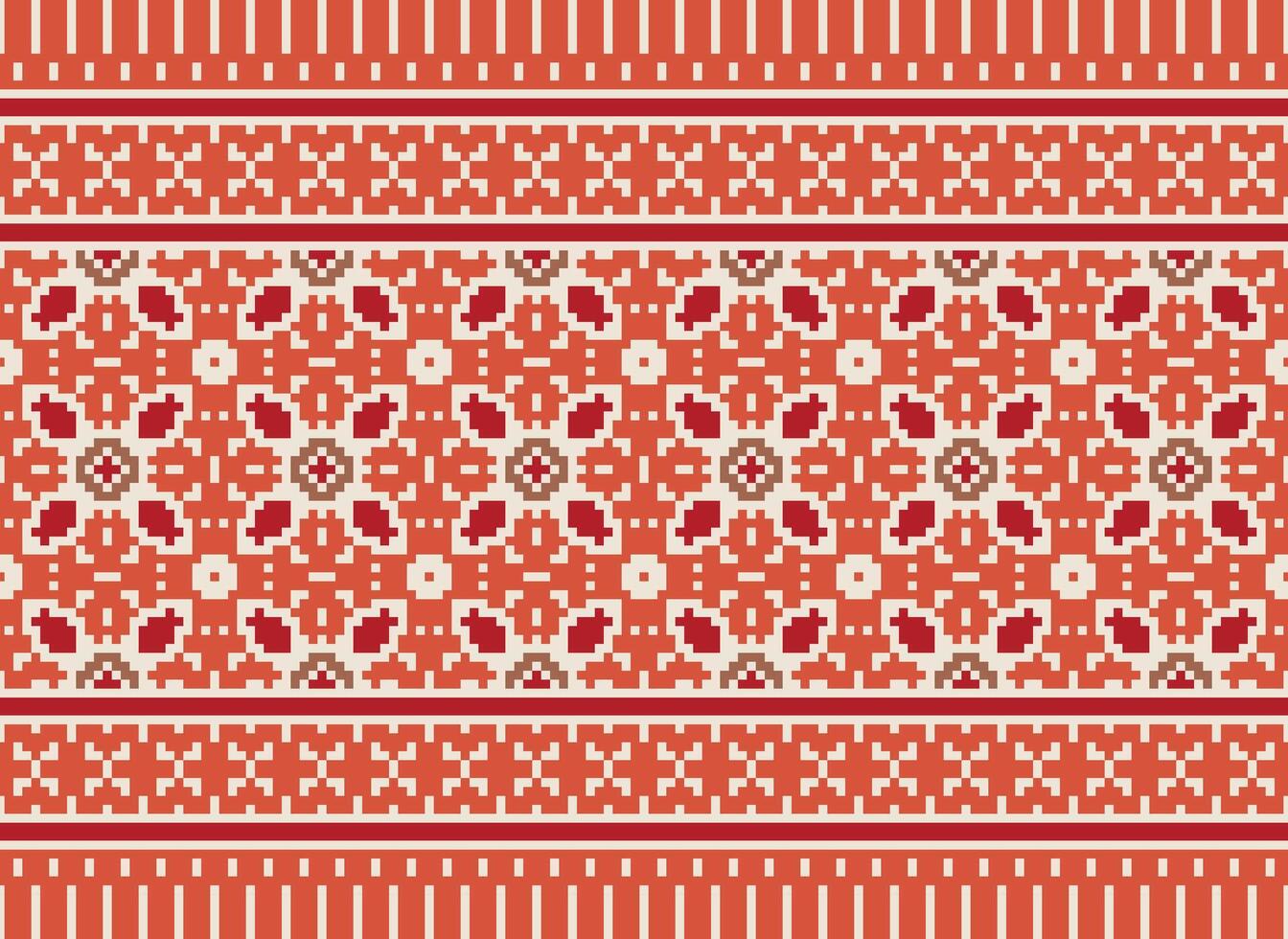 Kreuz Stich Stickerei. ethnisch Muster. einheimisch Stil. traditionell Design zum Textur, Textil, Stoff, Kleidung, Strickwaren, drucken. geometrisch Pixel horizontal nahtlos Vektor. vektor