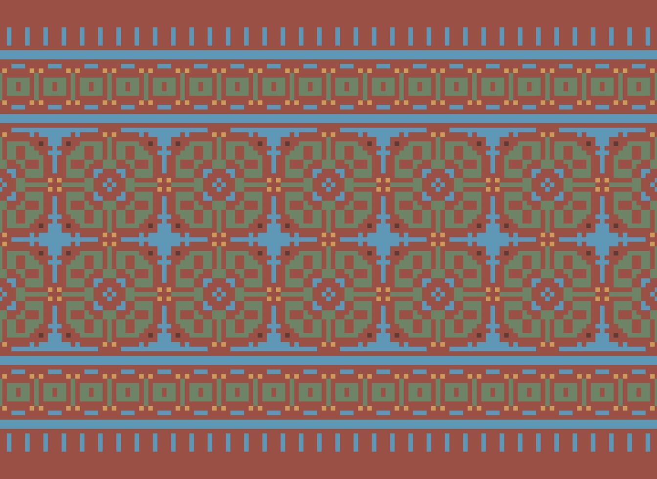 Kreuz Stich Grenze. Stickerei Kreuz Stich. ethnisch Muster. geometrisch ethnisch indisch Muster. einheimisch ethnisch Muster.Textur Textil- Stoff Kleidung Strickwaren drucken. Pixel horizontal nahtlos Vektor. vektor