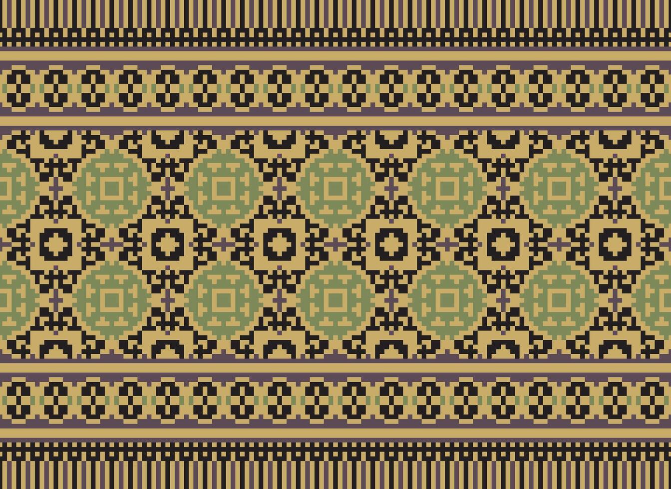 Kreuz Stich Grenze. Stickerei Kreuz Stich. ethnisch Muster. geometrisch ethnisch indisch Muster. einheimisch ethnisch Muster.Textur Textil- Stoff Kleidung Strickwaren drucken. Pixel horizontal nahtlos Vektor. vektor