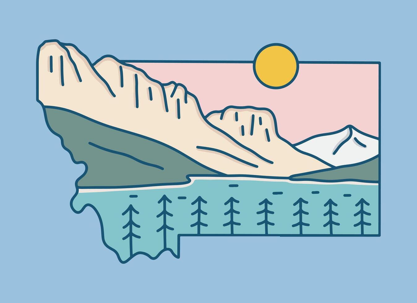 glaciär nationell parkera i montana mono linje vektor illustration design