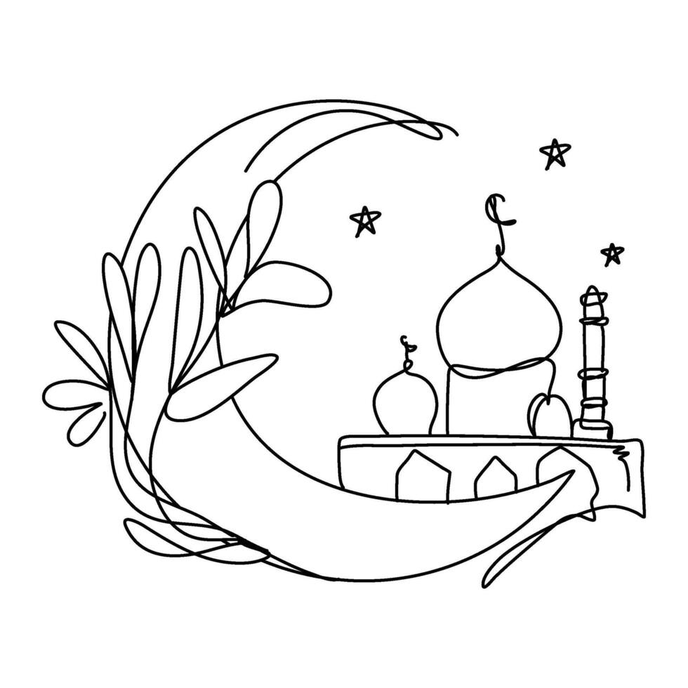 minimalistisk ramadan halvmåne måne platt illustration klotter konst vektor