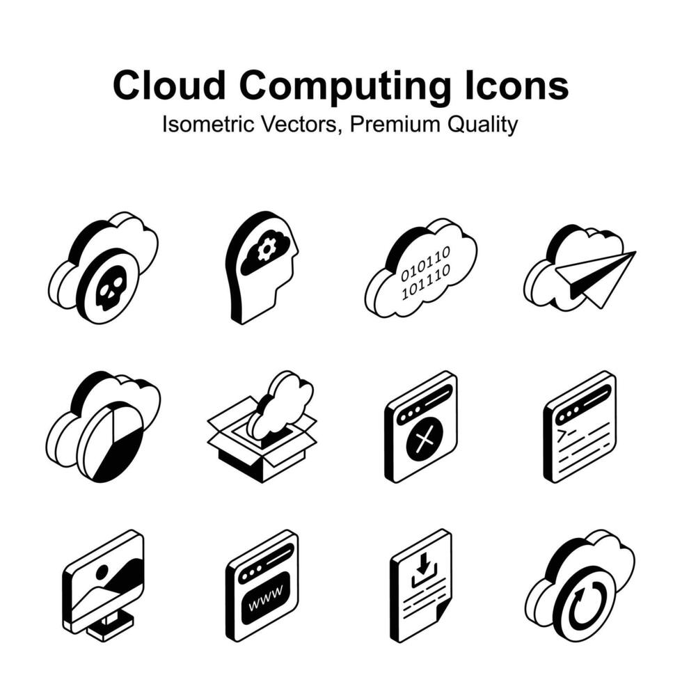 visuell reizvoll Wolke Computing isometrisch Vektoren Satz, bereit zu verwenden und herunterladen