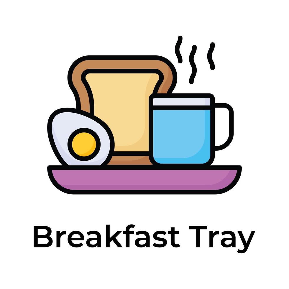 gekocht Ei mit Tasse von Tee und Brot im ein Tablett abbilden Symbol von Frühstück vektor