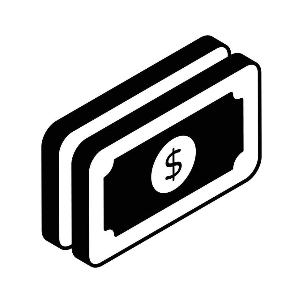 ett ikon av papper valuta i modern isometrisk stil, väl designad vektor av sedlar
