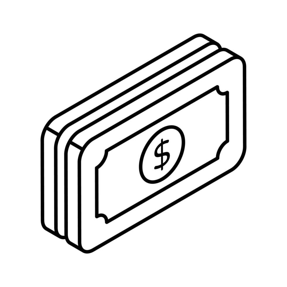 ett ikon av papper valuta i modern isometrisk stil, väl designad vektor av sedlar