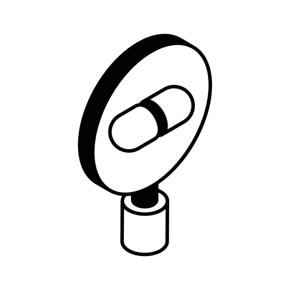 Kapsel mit Lupe zeigen Konzept isometrisch Symbol von Medizin Forschung, medizinisch Forschung Vektor