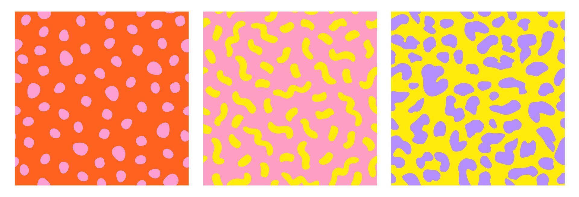 uppsättning av abstrakt leopard hud sömlös mönster. djur- skriva ut. färgrik platt design prydnad för bakgrund, textil, affisch, omslag, tapet. vektor illustration.