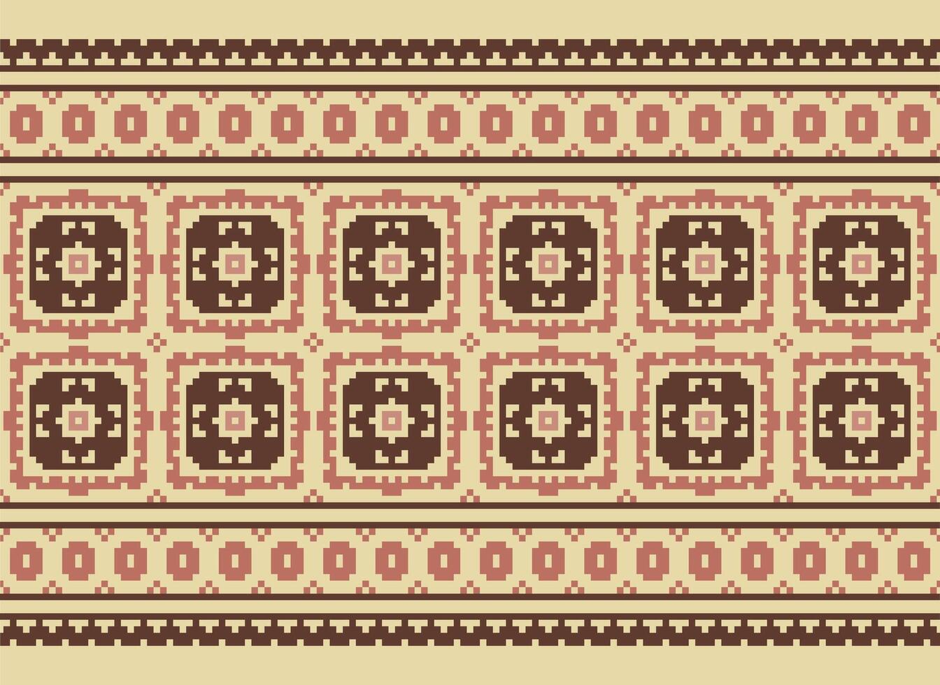 ethnisch geometrisch nahtlos Stoff Muster Kreuz Stich. Ikat Stickerei orientalisch Pixel Muster Sahne Hintergrund. abstrakt, vektor, illustration. Textur, Kreuz Stich, Schal, Dekoration, Motive, Tapete. vektor