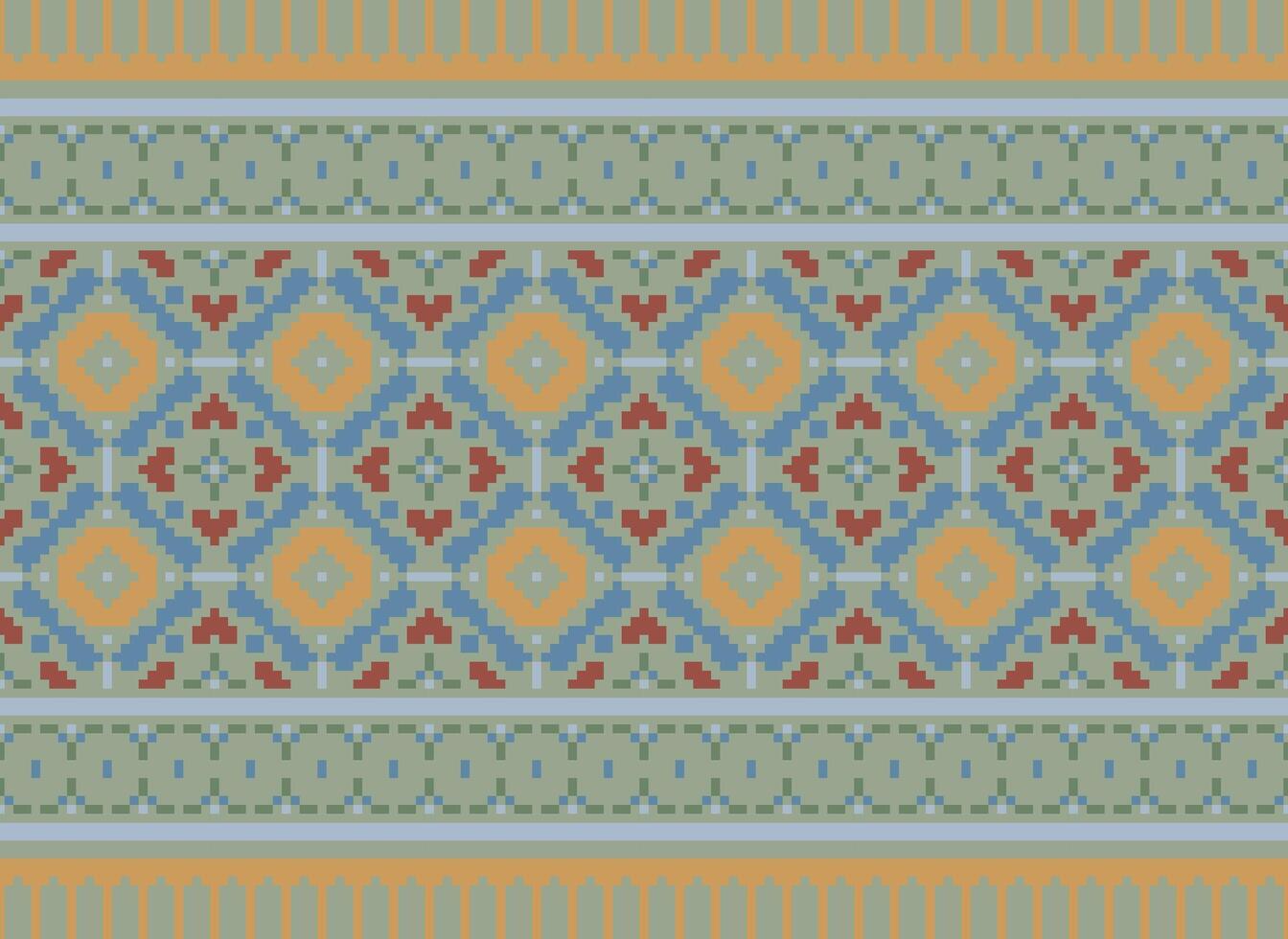 ethnisch geometrisch nahtlos Stoff Muster Kreuz Stich. Ikat Stickerei orientalisch Pixel Muster Sahne Hintergrund. abstrakt, vektor, illustration. Textur, Kreuz Stich, Schal, Dekoration, Motive, Tapete. vektor