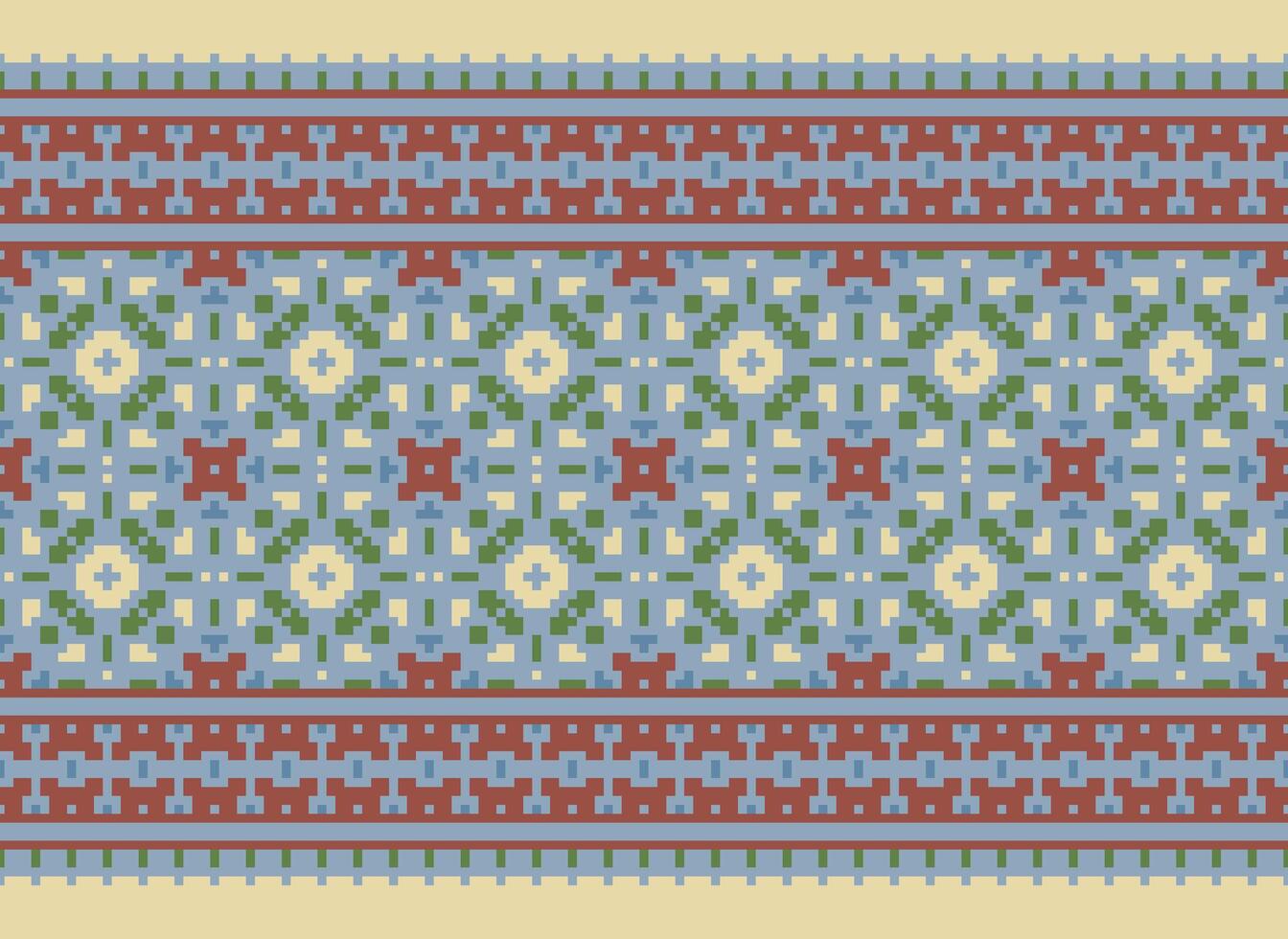 ethnisch geometrisch nahtlos Stoff Muster Kreuz Stich. Ikat Stickerei orientalisch Pixel Muster Sahne Hintergrund. abstrakt, vektor, illustration. Textur, Kreuz Stich, Schal, Dekoration, Motive, Tapete. vektor