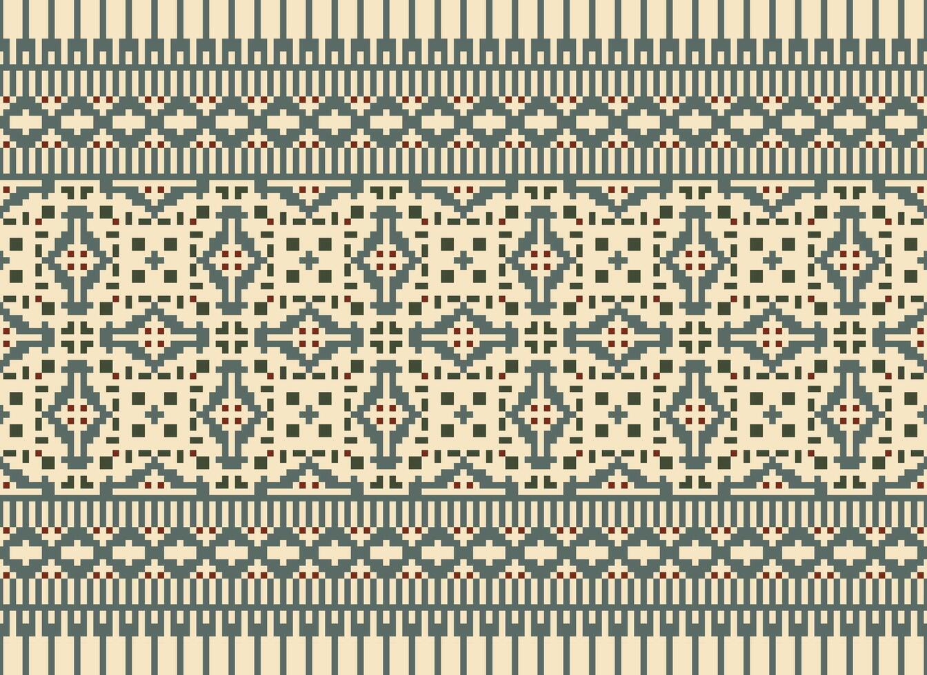 korsa sy broderi. etnisk mönster. inföding stil. traditionell design för textur, textil, tyg, Kläder, stickat, skriva ut. geometrisk pixel horisontell sömlös vektor. vektor