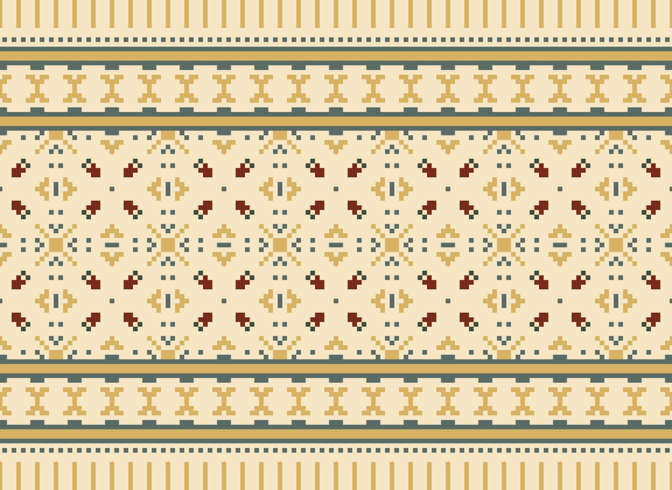 korsa sy broderi. etnisk mönster. inföding stil. traditionell design för textur, textil, tyg, Kläder, stickat, skriva ut. geometrisk pixel horisontell sömlös vektor. vektor