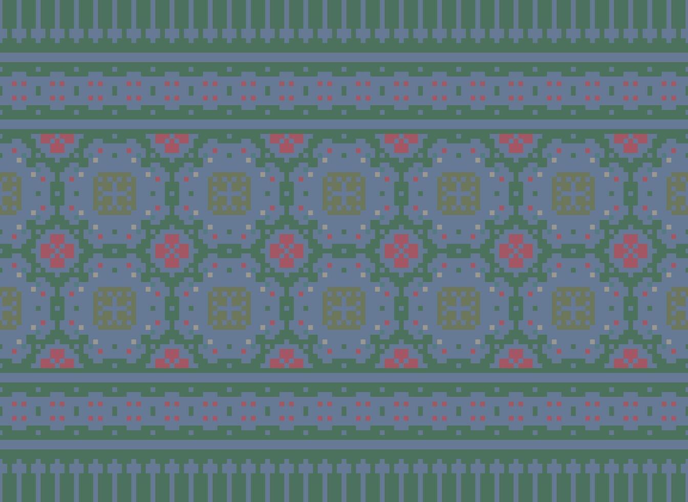 Kreuz Stich Grenze. Stickerei Kreuz Stich. ethnisch Muster. geometrisch ethnisch indisch Muster. einheimisch ethnisch Muster.Textur Textil- Stoff Kleidung Strickwaren drucken. Pixel horizontal nahtlos Vektor. vektor