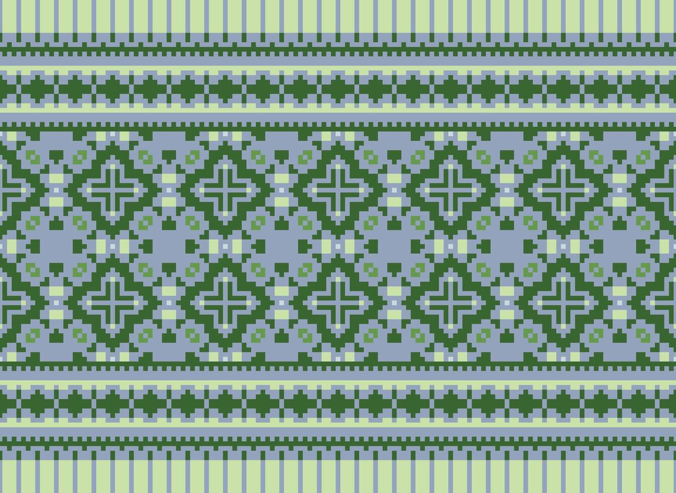 Kreuz Stich Grenze. Stickerei Kreuz Stich. ethnisch Muster. geometrisch ethnisch indisch Muster. einheimisch ethnisch Muster.Textur Textil- Stoff Kleidung Strickwaren drucken. Pixel horizontal nahtlos Vektor. vektor