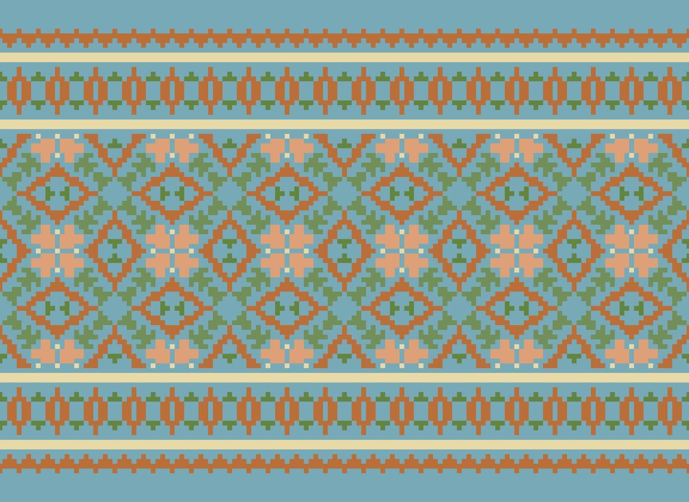 Kreuz Stich Grenze. Stickerei Kreuz Stich. ethnisch Muster. geometrisch ethnisch indisch Muster. einheimisch ethnisch Muster.Textur Textil- Stoff Kleidung Strickwaren drucken. Pixel horizontal nahtlos Vektor. vektor