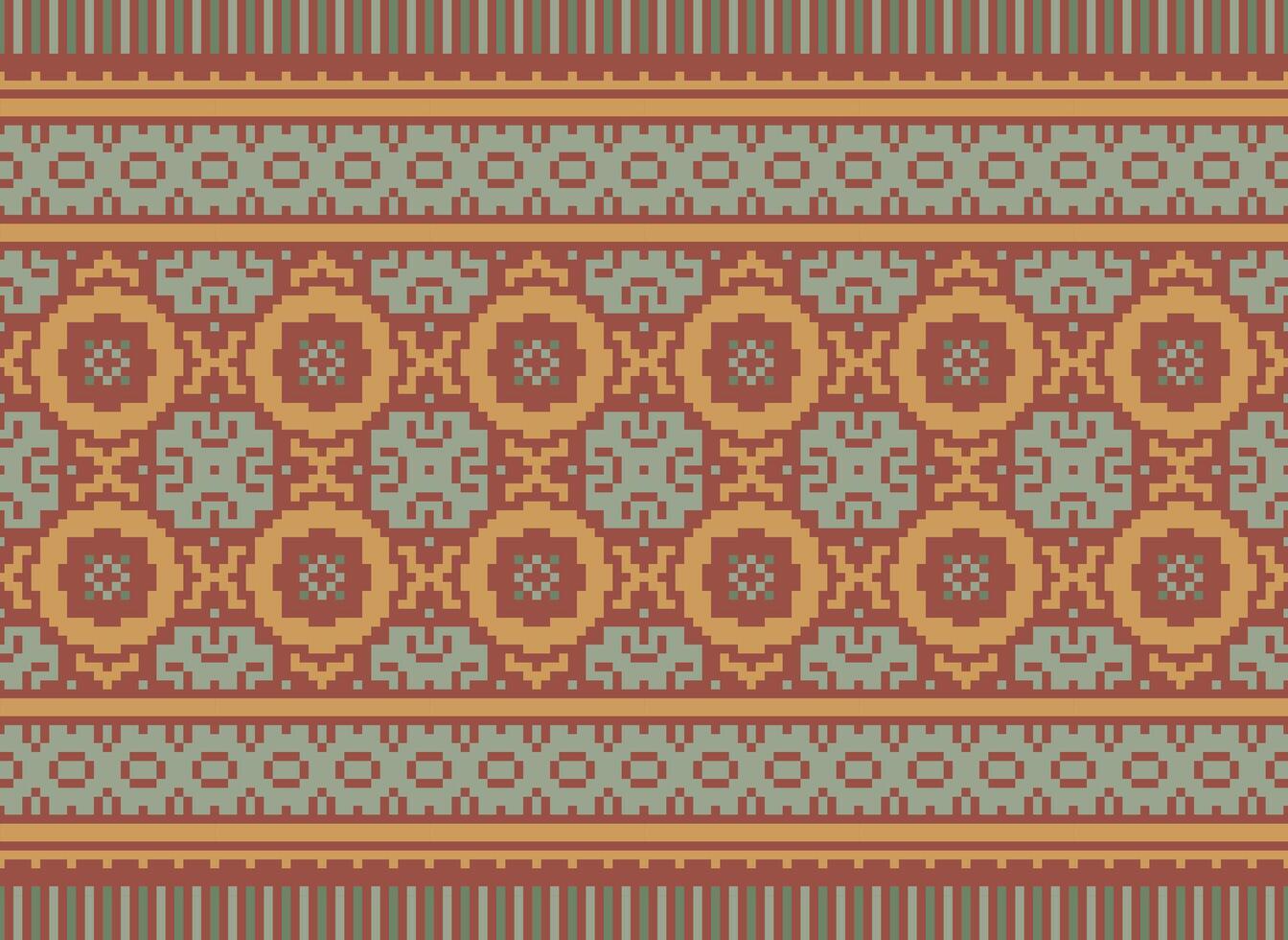 ethnisch geometrisch nahtlos Stoff Muster Kreuz Stich. Ikat Stickerei orientalisch Pixel Muster Sahne Hintergrund. abstrakt, vektor, illustration. Textur, Kreuz Stich, Schal, Dekoration, Motive, Tapete. vektor