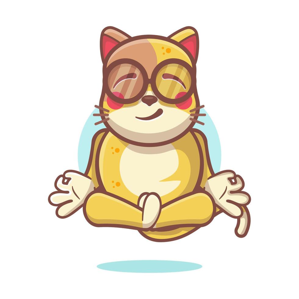 Ruhe Katze Tier Charakter Maskottchen mit Yoga Meditation Pose isoliert Karikatur vektor