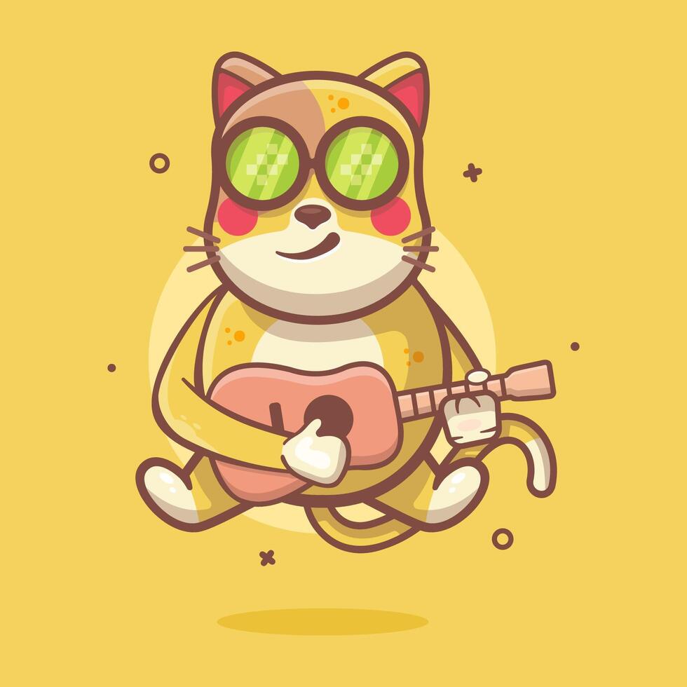 Häftigt katt djur- karaktär maskot spelar gitarr isolerat tecknad serie vektor