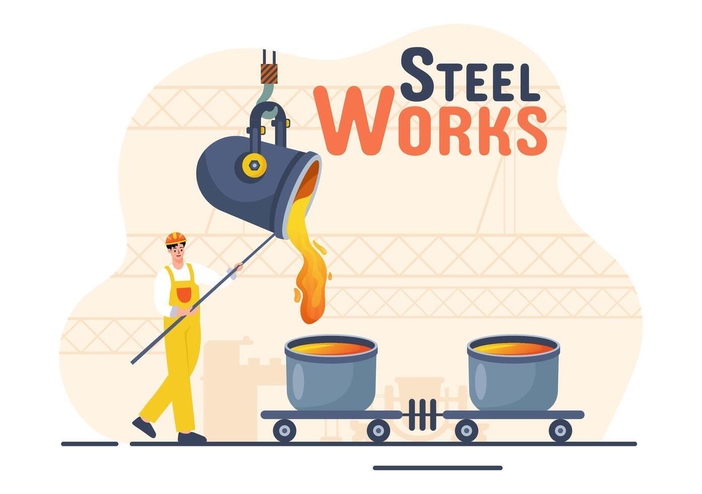 Stahlwerk Vektor Illustration mit Ressource Bergbau, schmelzen von Metall im groß Gießerei und heiß Stahl Gießen im eben Karikatur Hintergrund Design