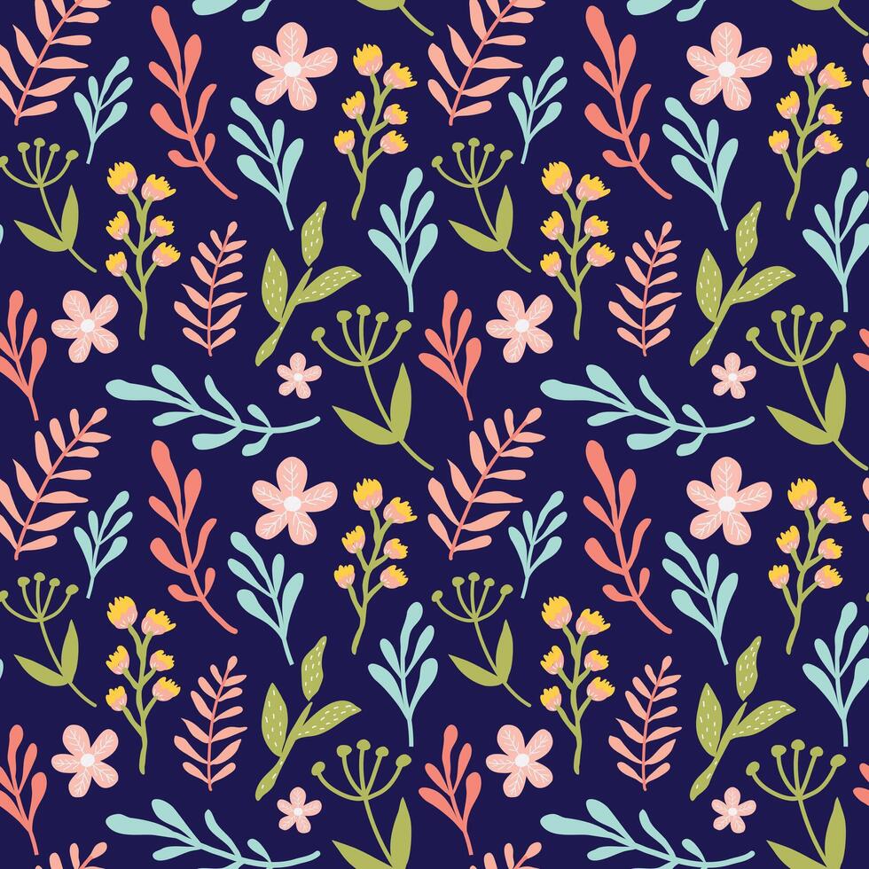 Vektor Blumen- Muster im Hand gezeichnet Stil mit Blumen und Blätter.