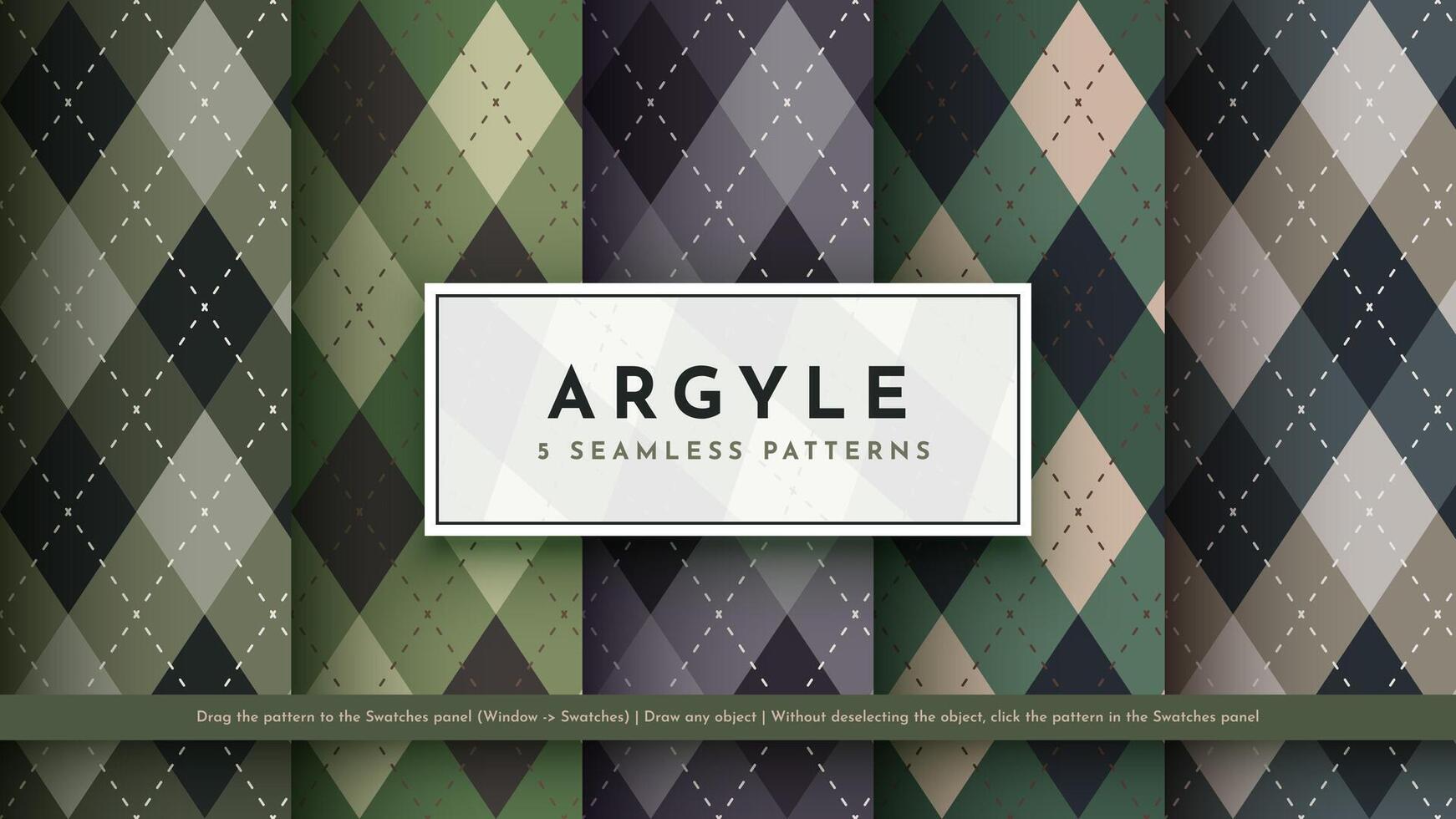 einstellen 5 nahtlos Militär- Argyle Muster. traditionell Rhombus Textur. modisch Stoff. Textil- Hintergrund vektor