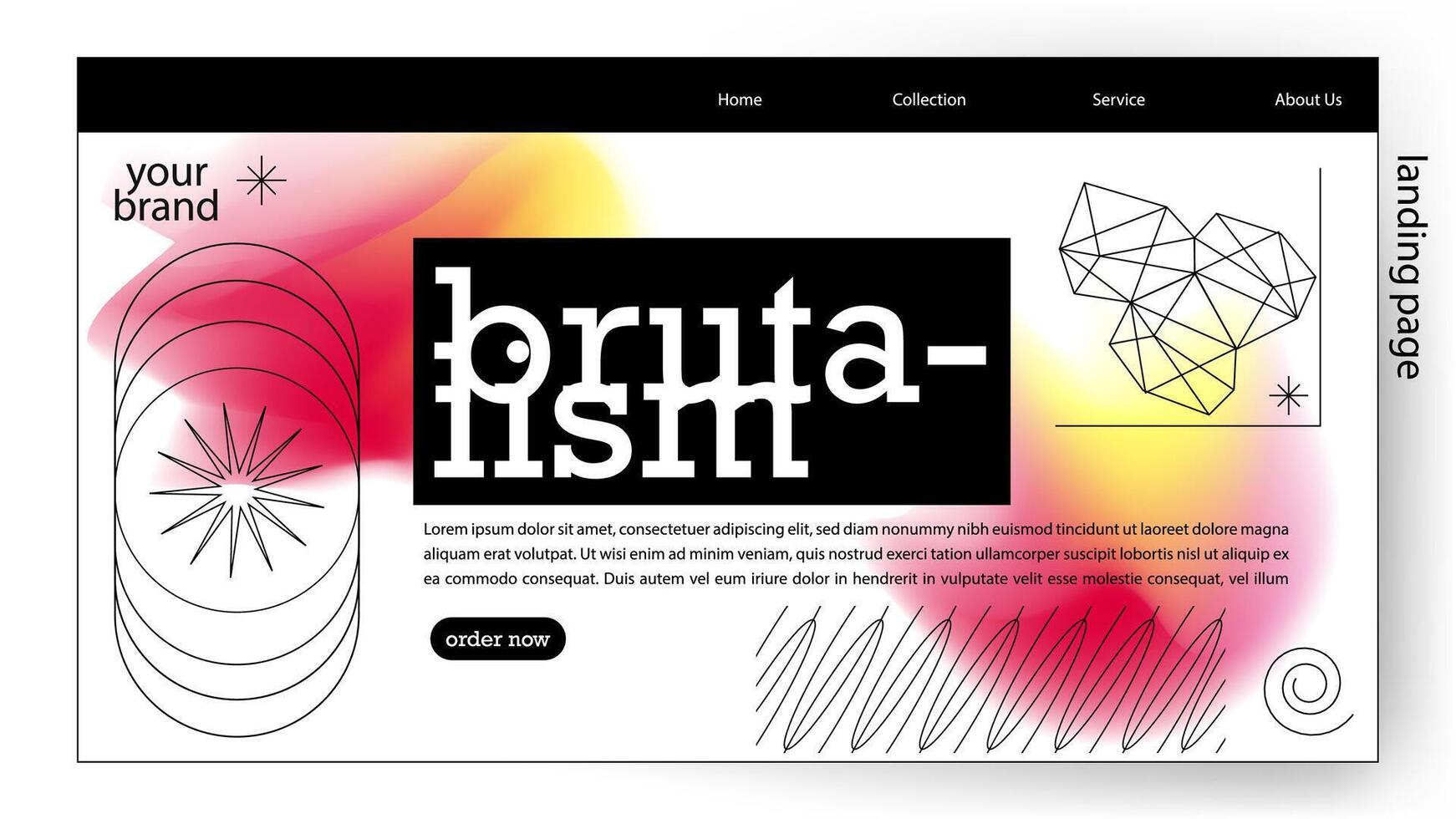 Hintergrund abstrakt Gradient rot und Gelb Farbe Landung Seite Design Stil Brutalismus. Vektor Illustration. Design ein kreativ Grafik Banner zum ein Netz Anwendung.