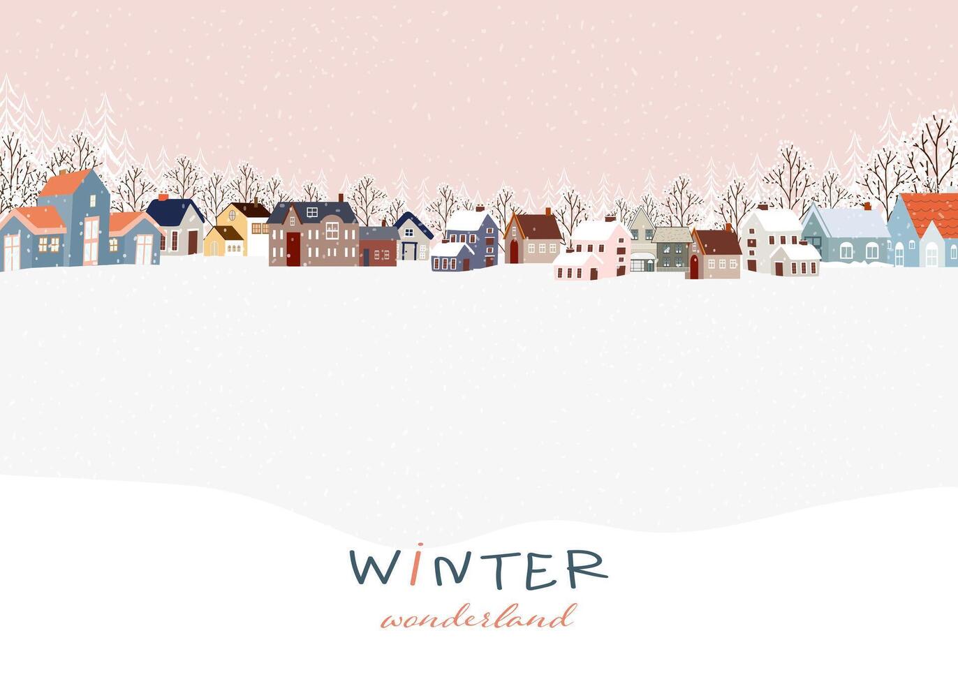 fröhlich Weihnachten Hintergrund Banner mit Winter Stadt Stadt, Dorf Landschaft mit Schnee bedeckend, süß Vektor Illustration glücklich Neu Jahr Gruß Karte 2025