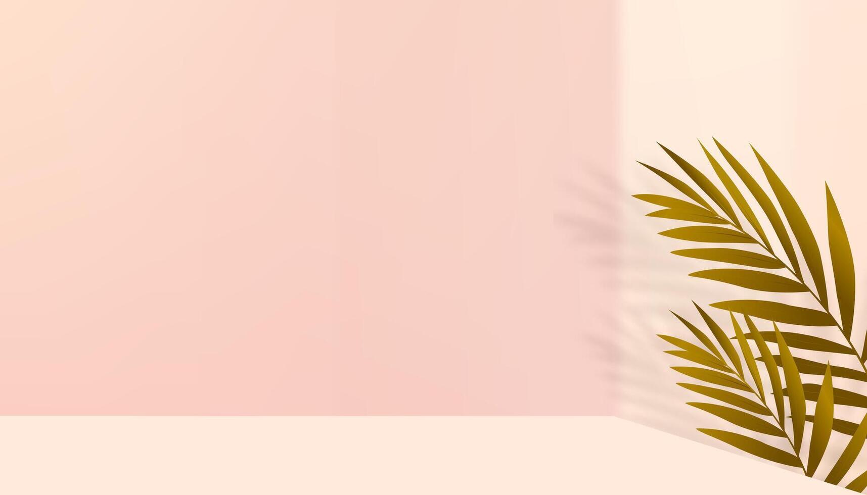 leeren Mauer Zimmer Hintergrund, 3d Anzeige Studio mit Kokosnuss Palme Schatten, Studio mit Sonnenlicht Overlay auf Beige Wand, Vektor minimal Hintergrund Design Frühling Sommer Produkt Präsentation zum Verkauf