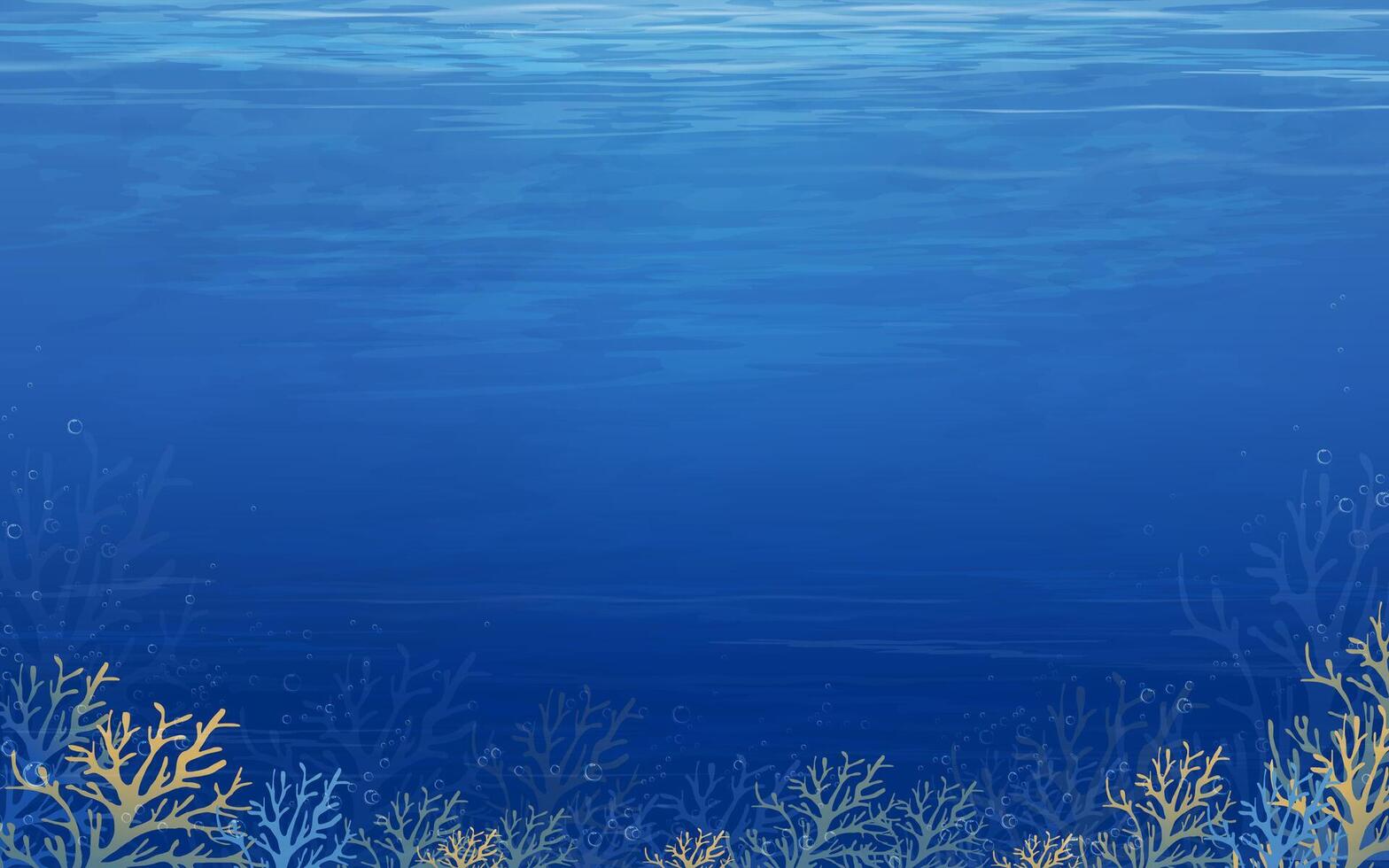 under vattnet scen i djup blå hav för sommar bakgrund med tropisk havsbotten med rev och solljus lysande genom vatten vågor yta textur vektor