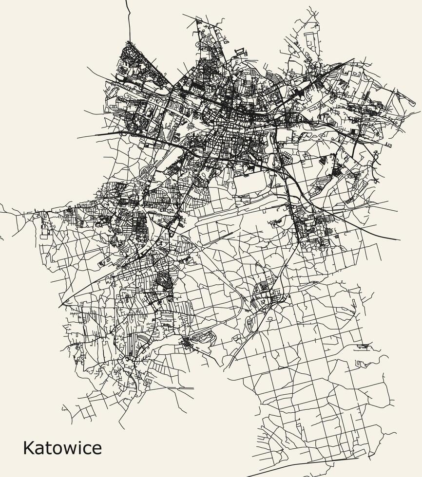 Vektor Stadt Straße Karte von Kattowitz, Polen