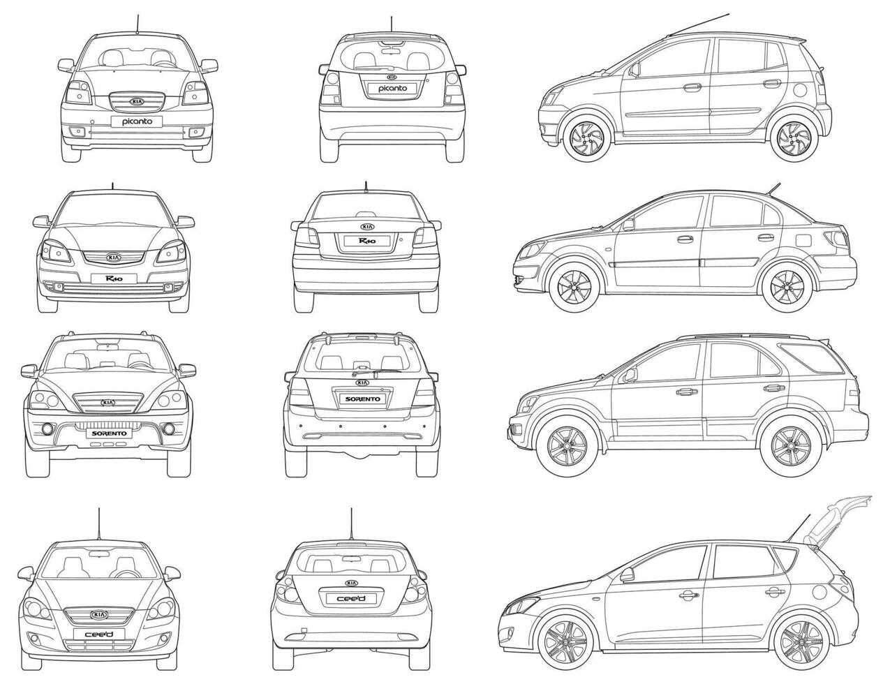 2008 kia Auto Sammlung Blaupausen vektor