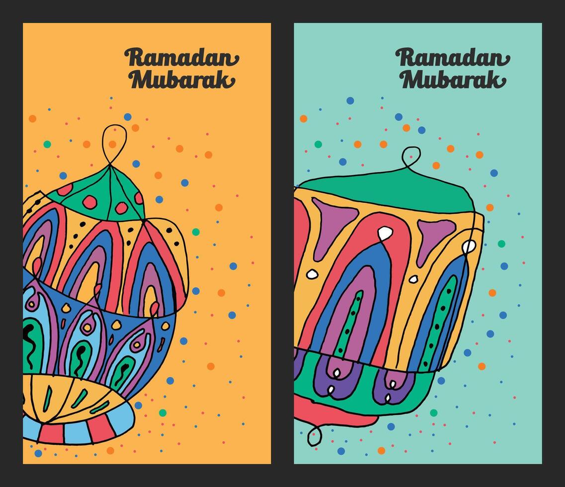 bunt Ramadan Mubarak Hand zeichnen Gekritzel Kunst vektor