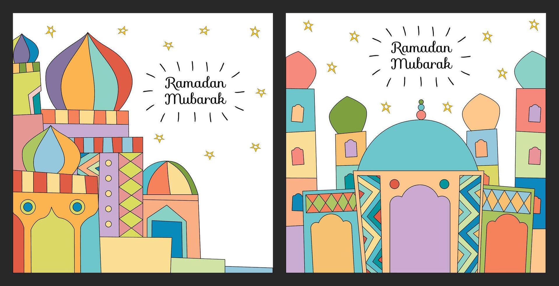 färgrik ramadan mubarak hand dra klotter konst vektor