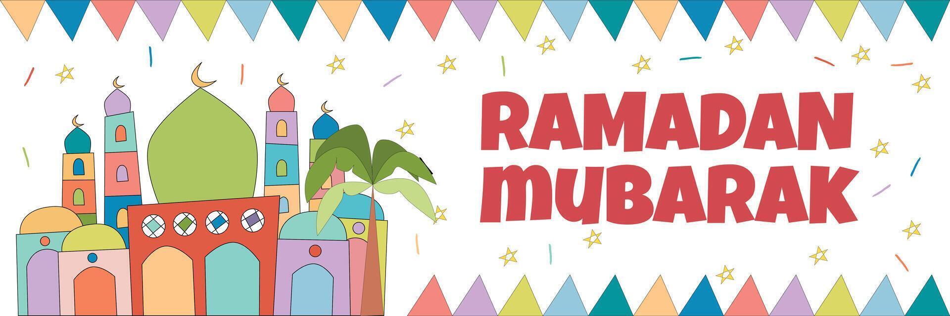 bunt Ramadan Mubarak Hand zeichnen Gekritzel Kunst vektor